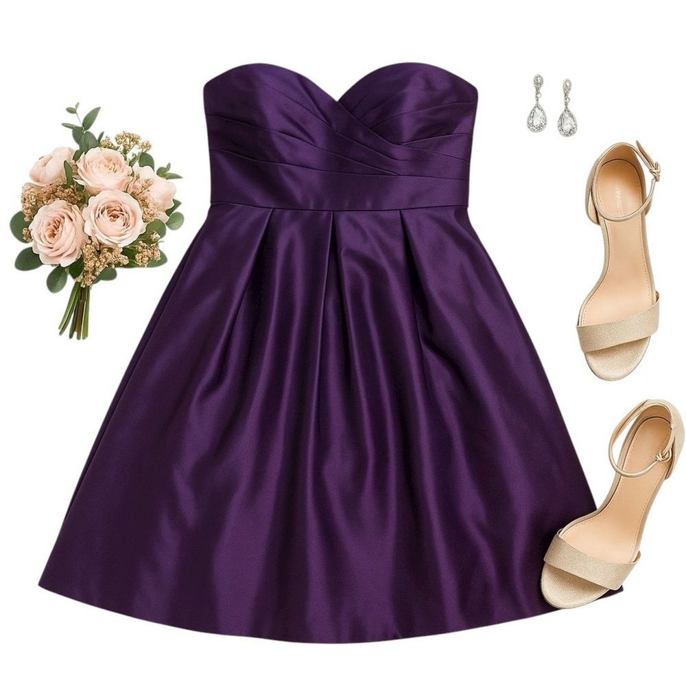 Bill Levkoff Purple Satin Strapless Sweetheart Dress Size 10 Formal Wedding EUC